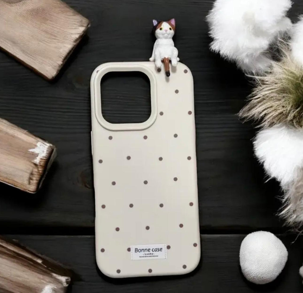 İphone Sevimli 3D Yatan Kedi Puantiyeli Tasarım Telefon Kılıfı