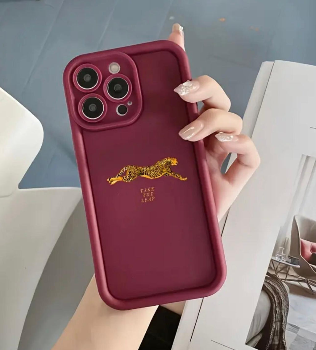 İphone bordo leopar detaylı yumuşak silikon darbeye dayanıklı telefon kılıfı