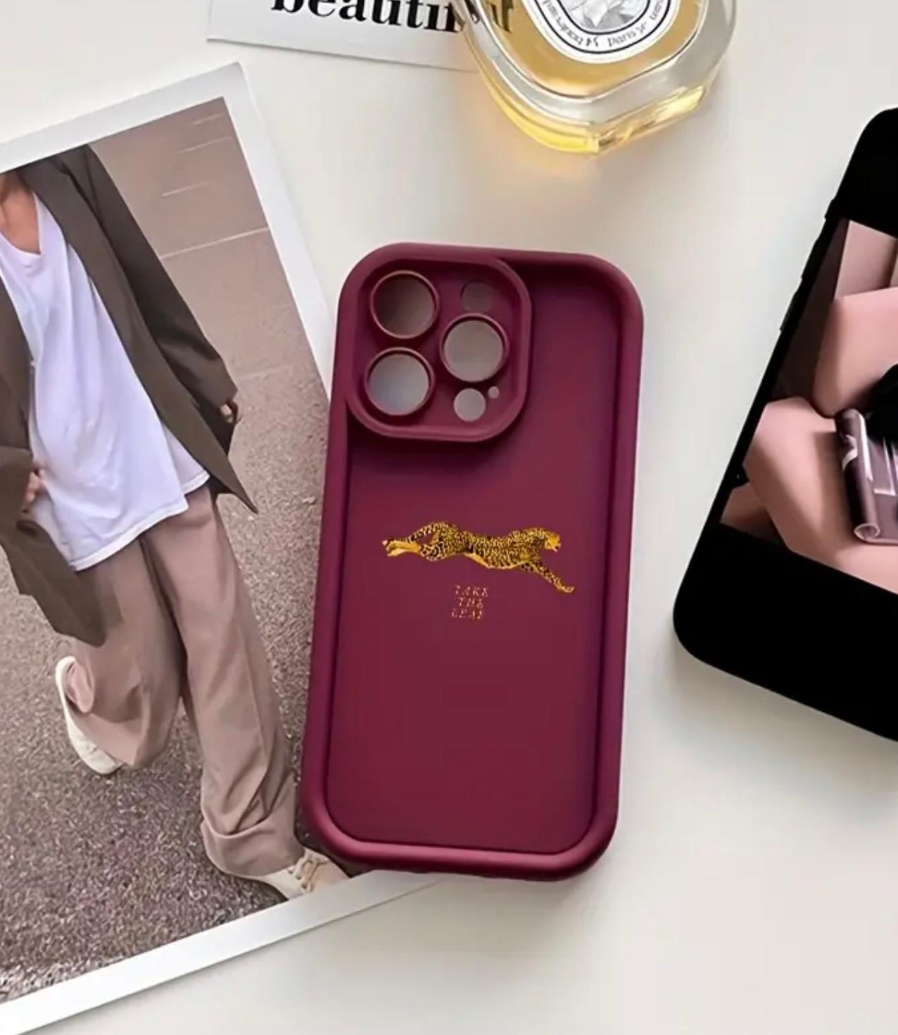 İphone bordo leopar detaylı yumuşak silikon darbeye dayanıklı telefon kılıfı