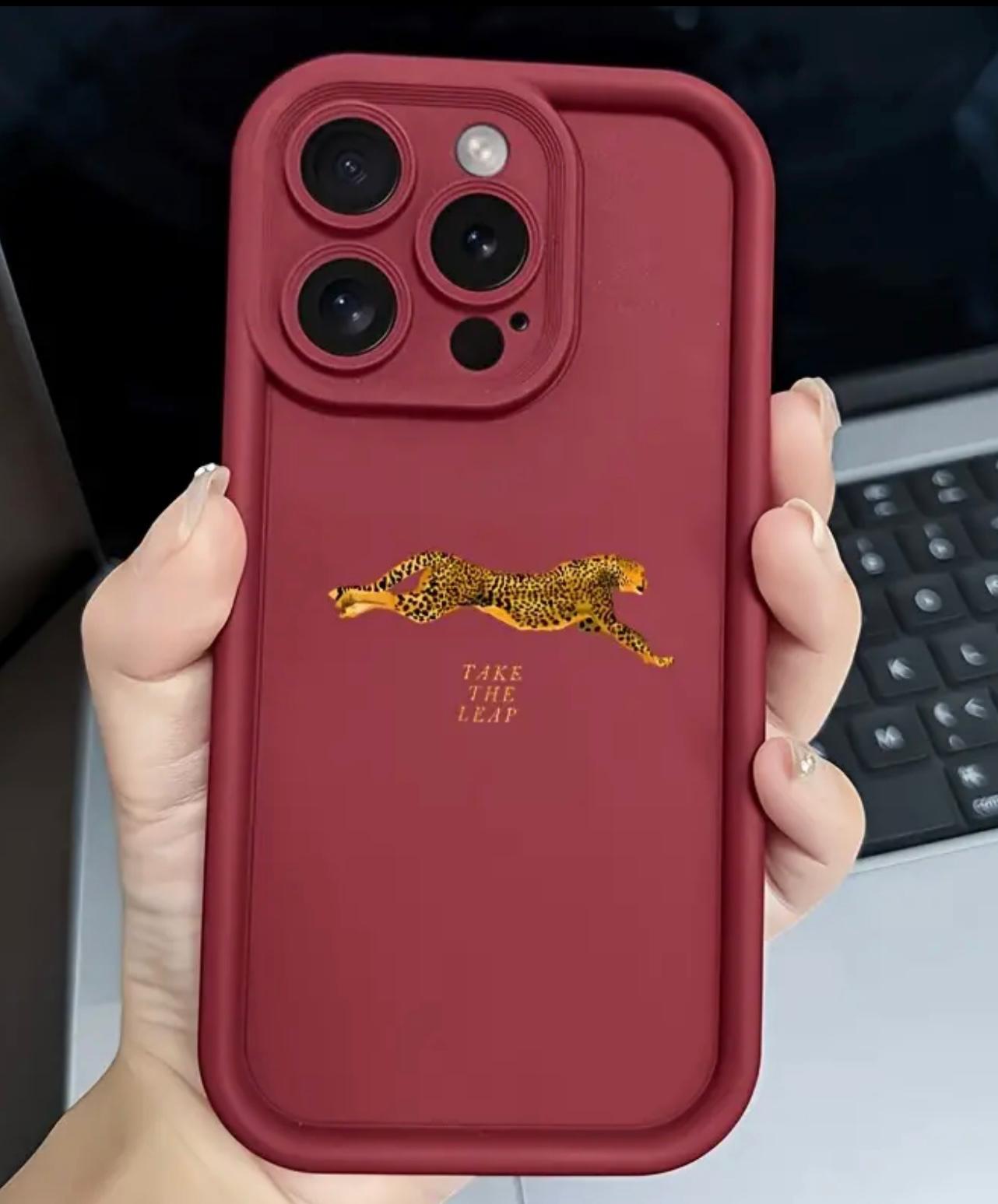 İphone bordo leopar detaylı yumuşak silikon darbeye dayanıklı telefon kılıfı