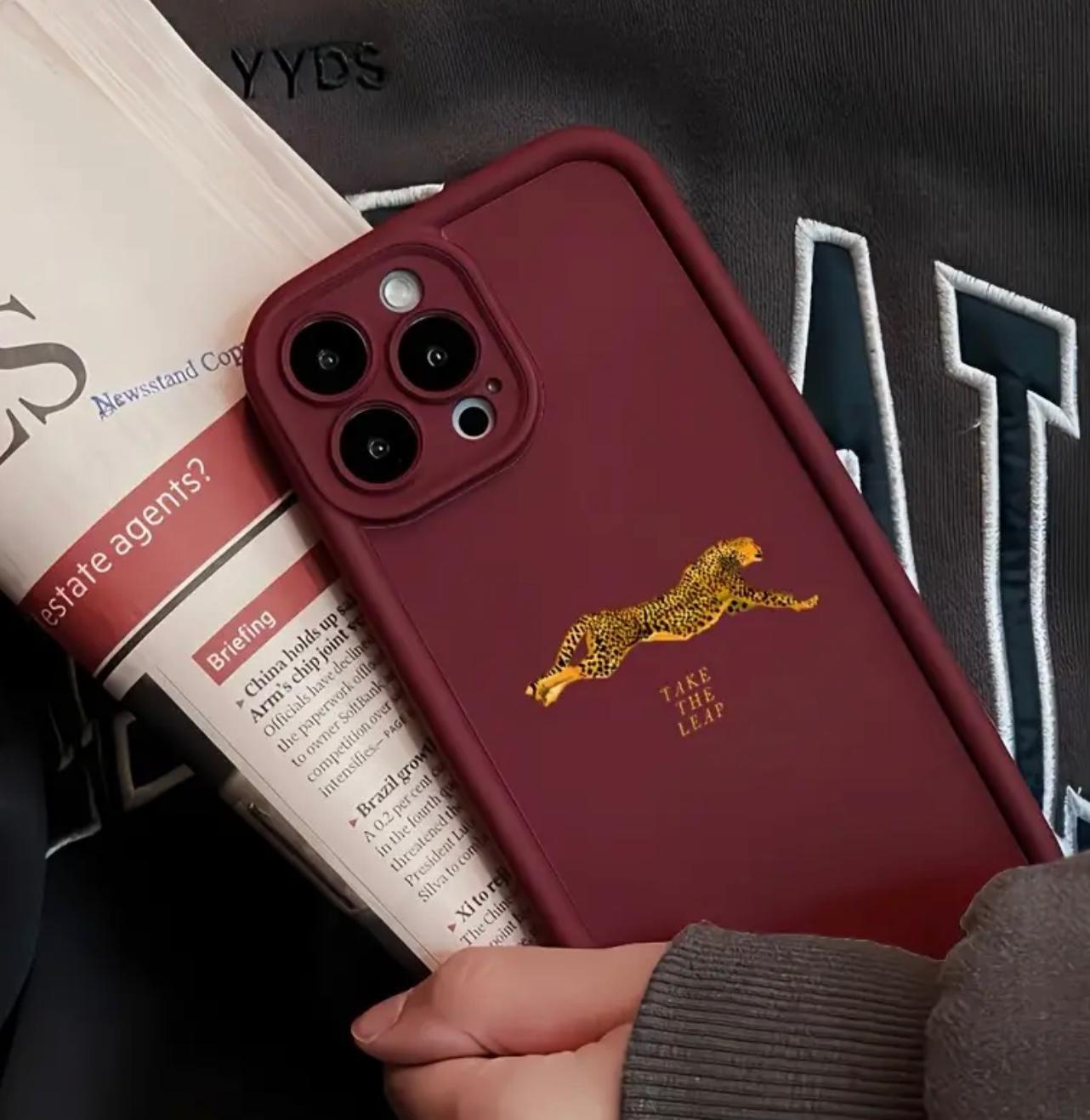 İphone bordo leopar detaylı yumuşak silikon darbeye dayanıklı telefon kılıfı