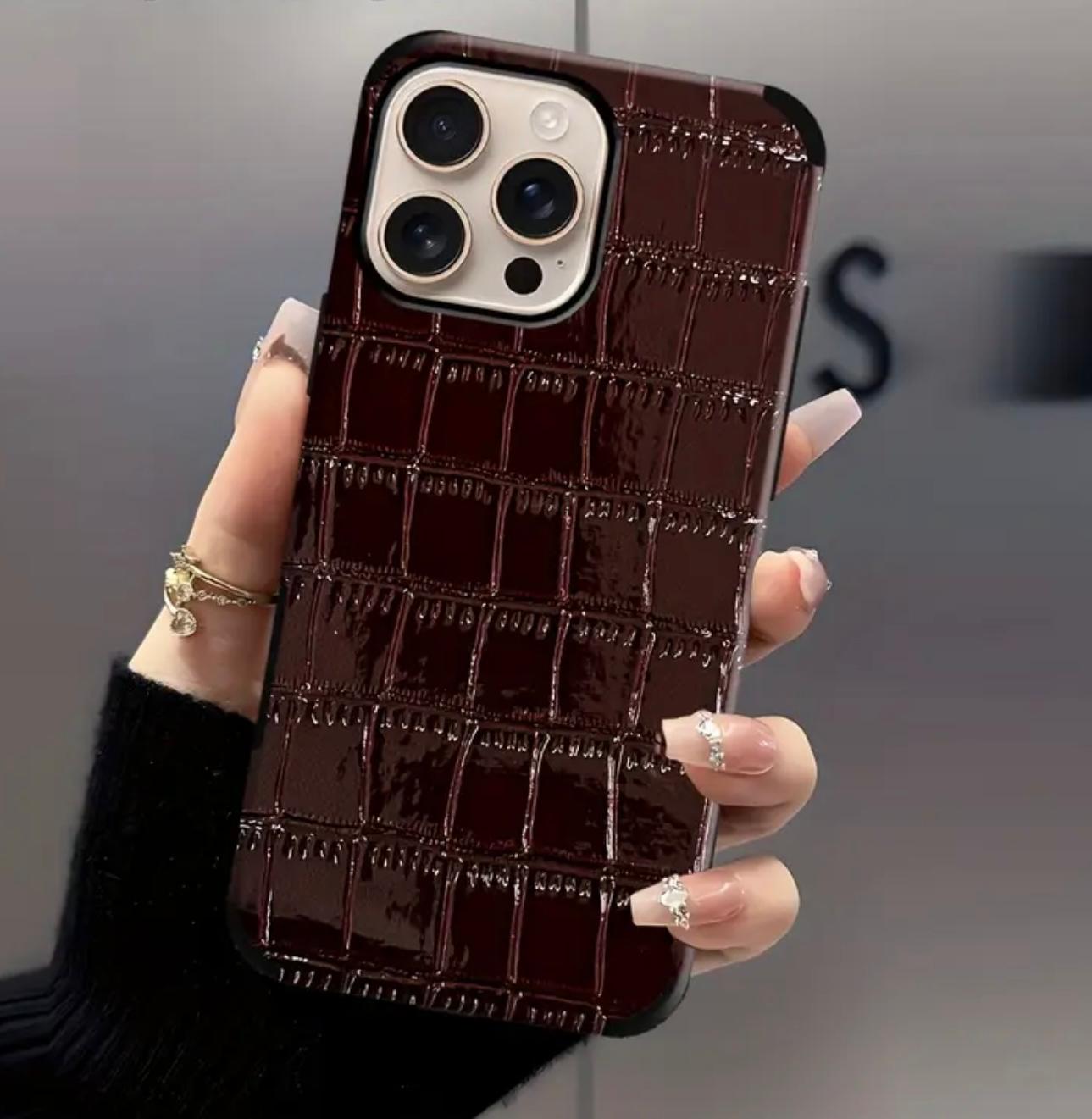 İphone parlak timsah desenli ayna yüzeyli darbeye dayanıklı yumuşak silikon telefon kılıfı