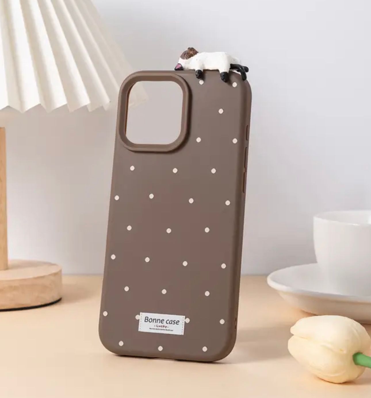 İphone Sevimli 3D Yatan Kedi Puantiyeli Tasarım Telefon Kılıfı