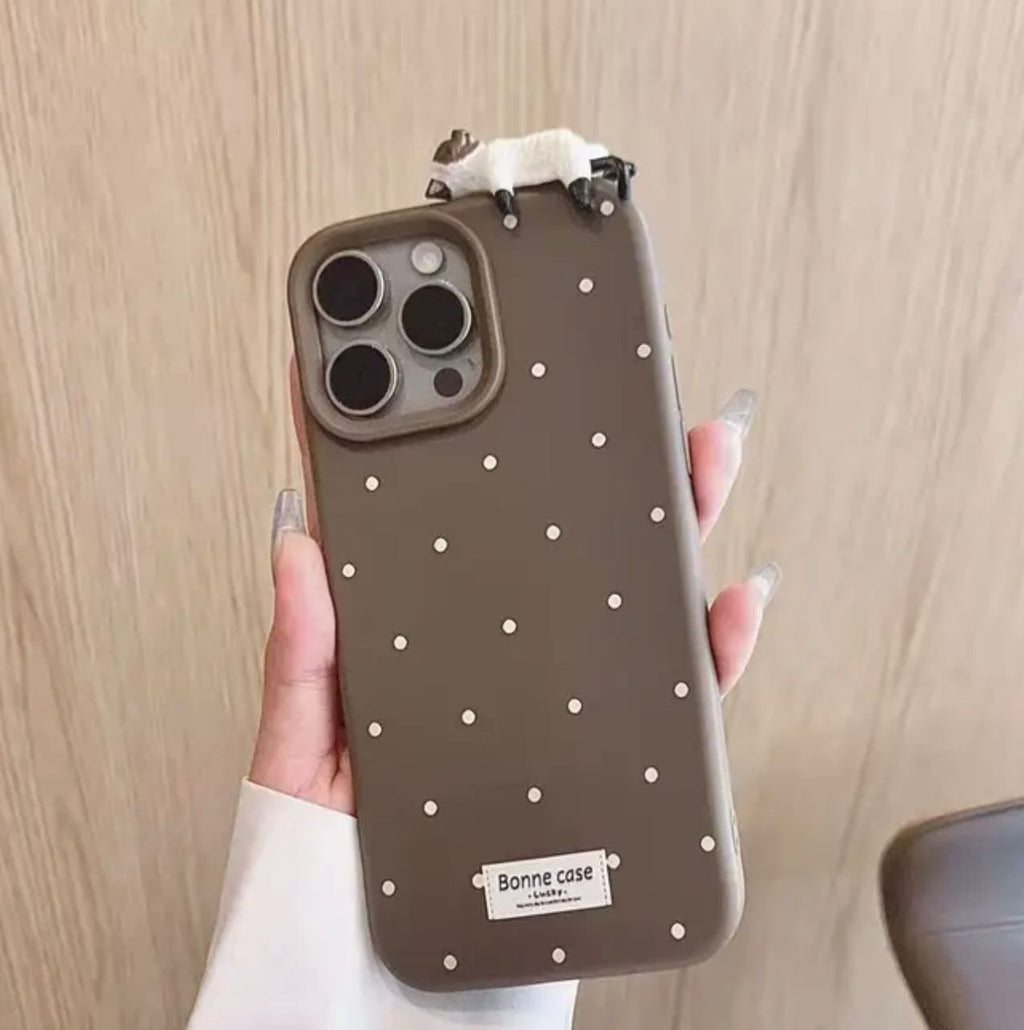 İphone Sevimli 3D Yatan Kedi Puantiyeli Tasarım Telefon Kılıfı