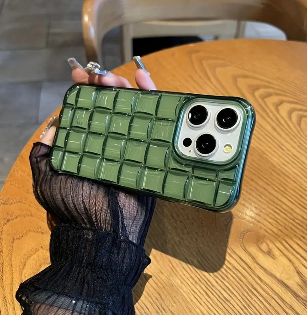 İphone Şeffaf yeşil üç boyutlu yumuşak silikon örgü telefon kılıfı