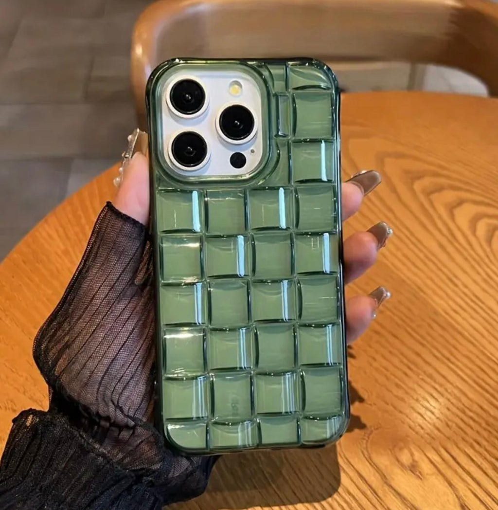 İphone Şeffaf yeşil üç boyutlu yumuşak silikon örgü telefon kılıfı