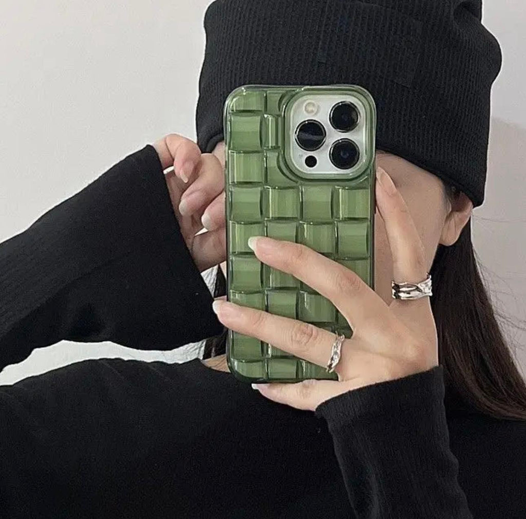 İphone Şeffaf yeşil üç boyutlu yumuşak silikon örgü telefon kılıfı