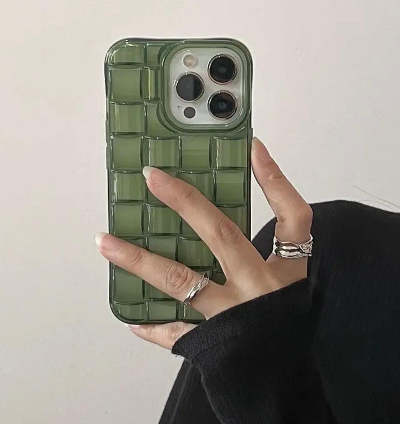 İphone Şeffaf yeşil üç boyutlu yumuşak silikon örgü telefon kılıfı