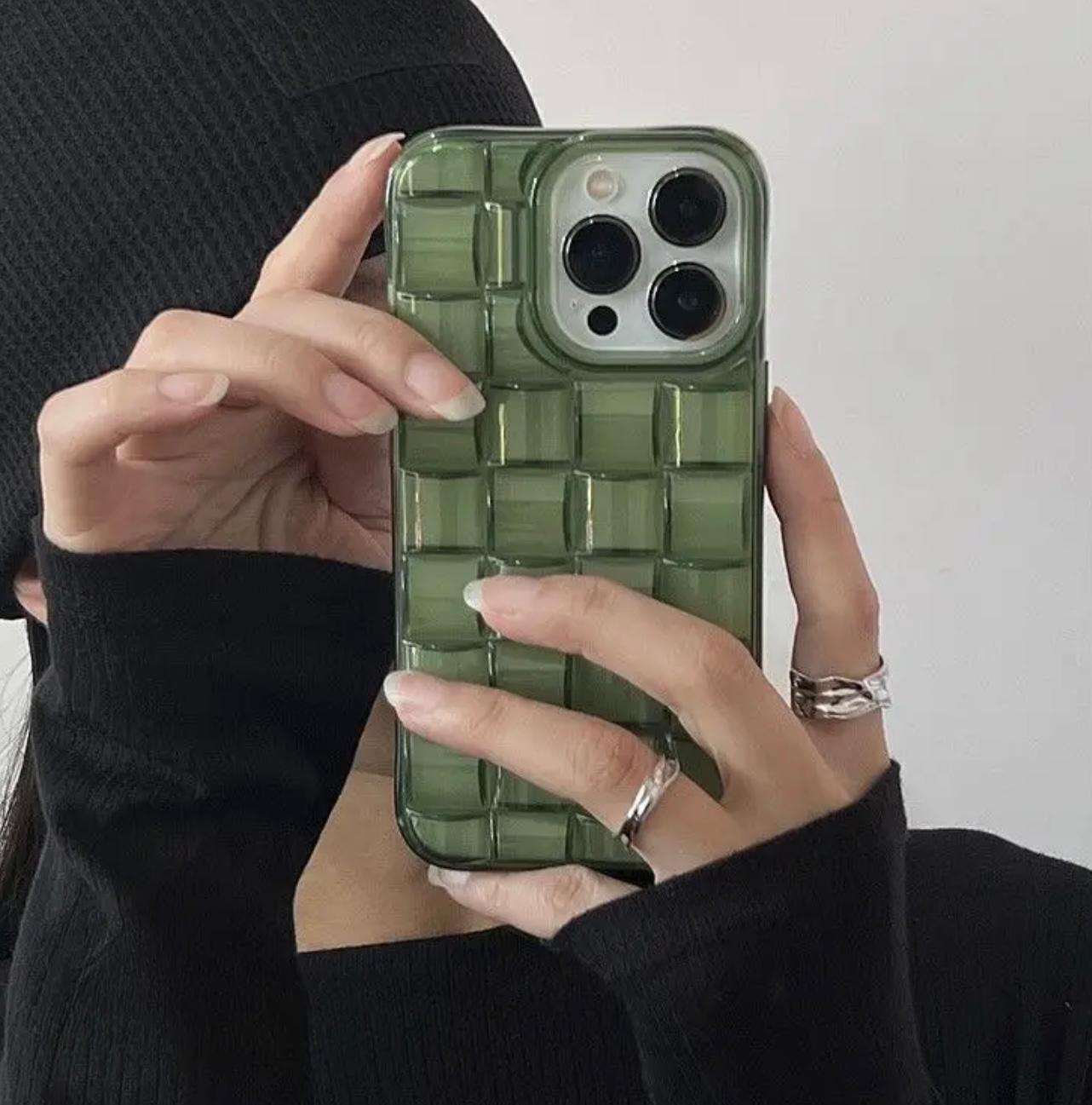 İphone Şeffaf yeşil üç boyutlu yumuşak silikon örgü telefon kılıfı