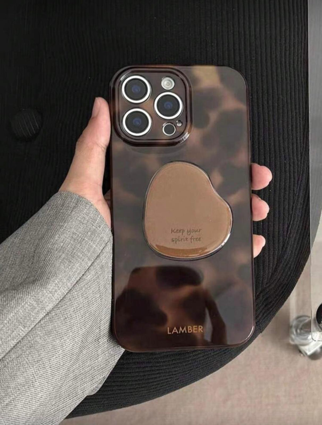 İphone  retro amber desenli kahve çekirdeği tutucu aparatlı telefon kılıfı