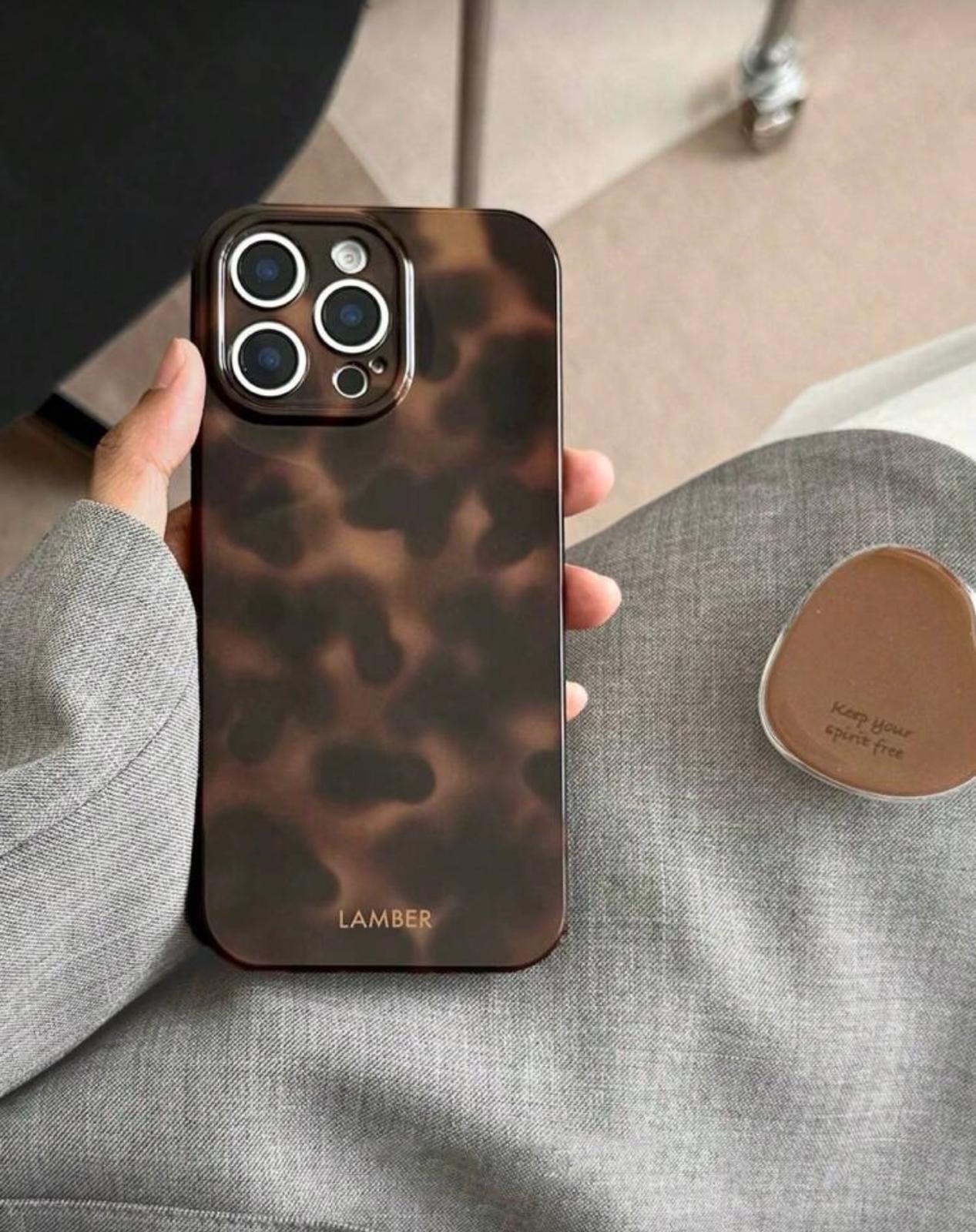 İphone  retro amber desenli kahve çekirdeği tutucu aparatlı telefon kılıfı