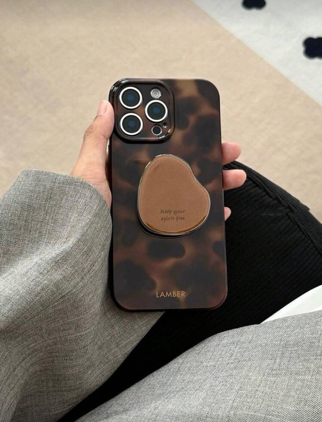 İphone  retro amber desenli kahve çekirdeği tutucu aparatlı telefon kılıfı