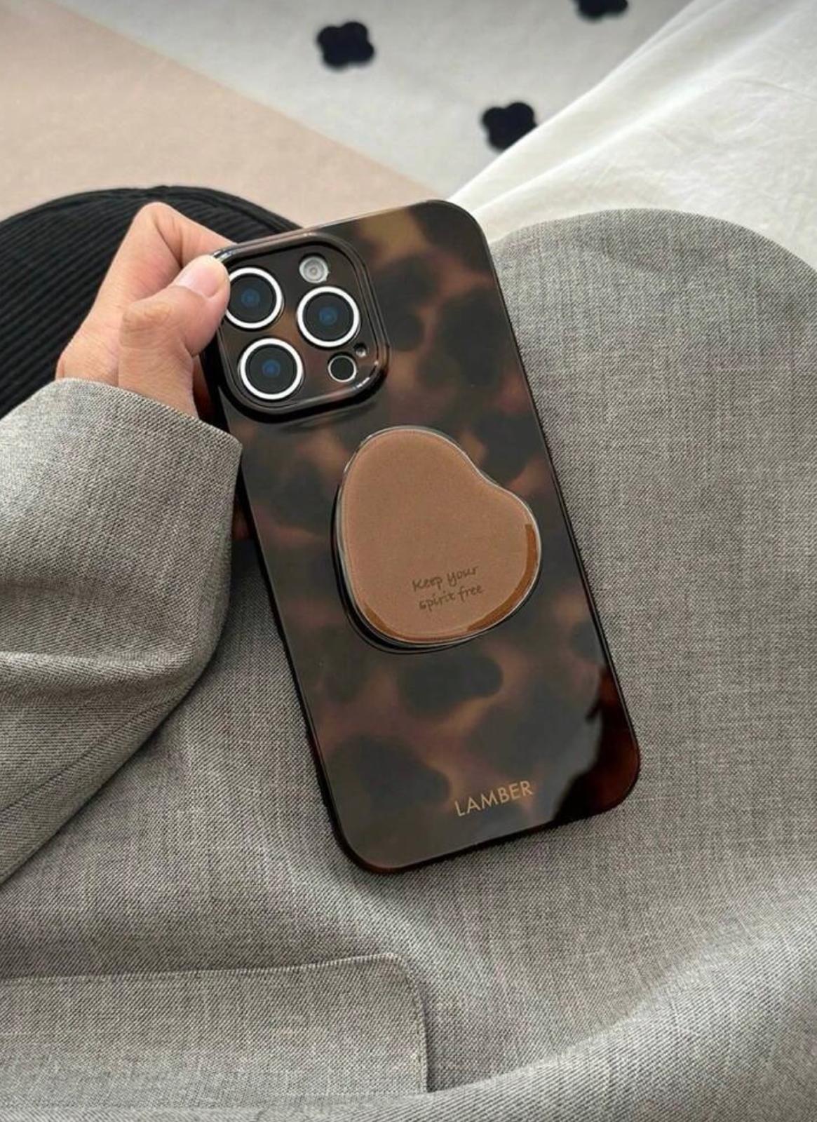 İphone  retro amber desenli kahve çekirdeği tutucu aparatlı telefon kılıfı