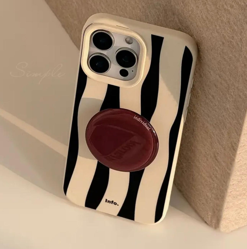 İphone zebra desenli kahve çekirdeği tutucu aparatlı telefon kılıfı