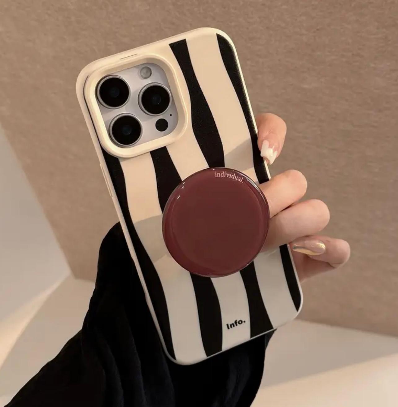 İphone zebra desenli kahve çekirdeği tutucu aparatlı telefon kılıfı