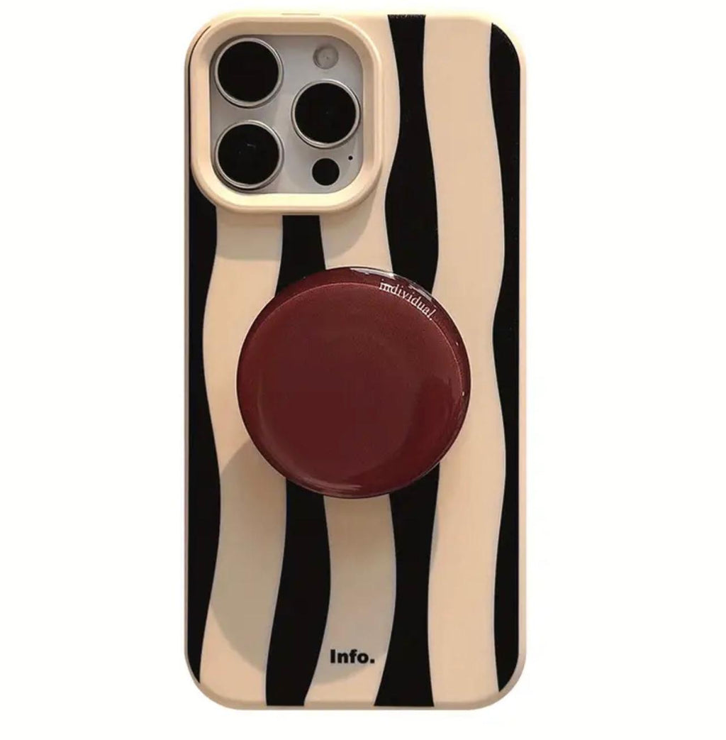 İphone zebra desenli kahve çekirdeği tutucu aparatlı telefon kılıfı